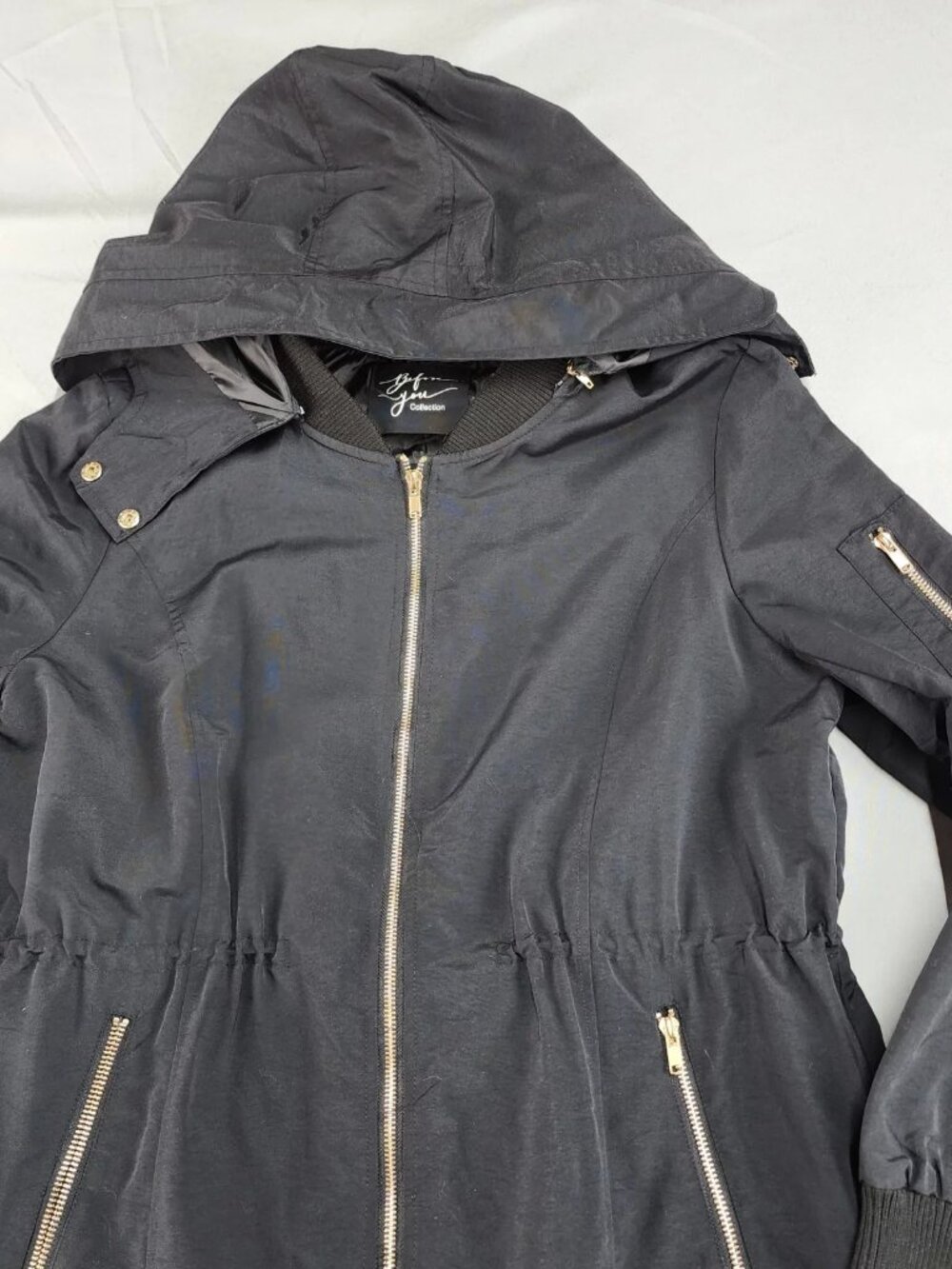 Before You Collection Women's Black Hooded Parka Coat M Full Zip Long